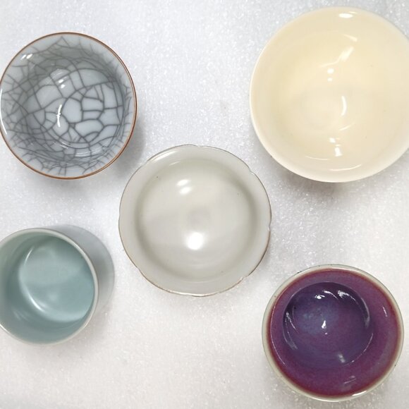 Five Famous Kilns Porcelain Tea Cup Set Chinese Decorative 5pc Gift Box NOB - Picture 2 of 13